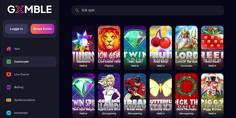 Gxmble – skärmdump av casinot