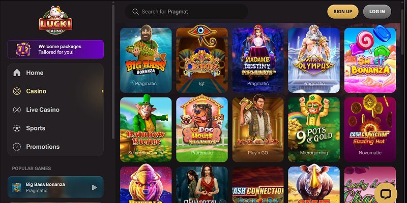 Lucki.Casino – skärmdump av casinot