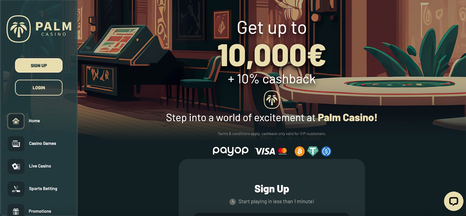 Palm Casino – skärmdump av casinot